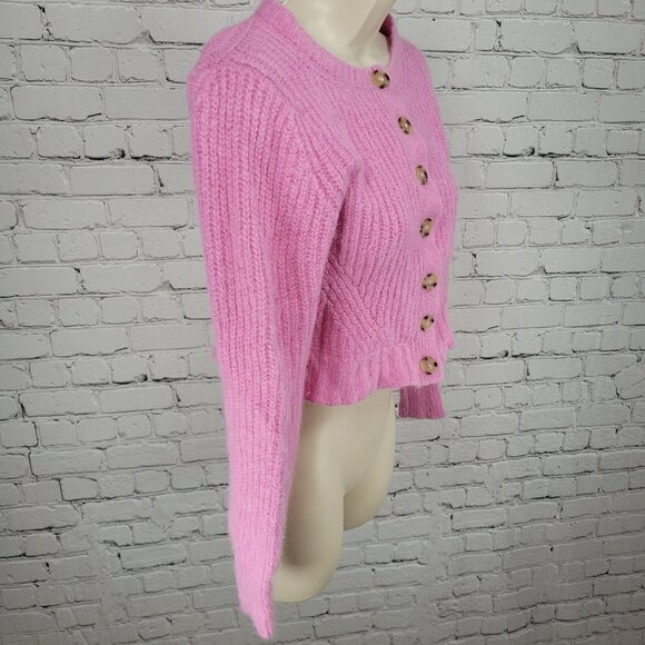 Eleven Six Pink Baby Alpaca Merino Wool Cropped Cardigan Sweater Size Small S - Picture 11 of 12